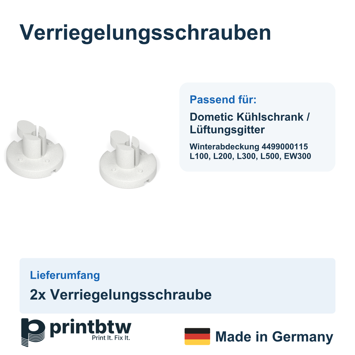 2x Ersatz Verriegelung Schrauben passend für Dometic Kühlschrank/Lüftungsgitter – Produktbild 2 – 48407818830148 – Revision 2026-10-09