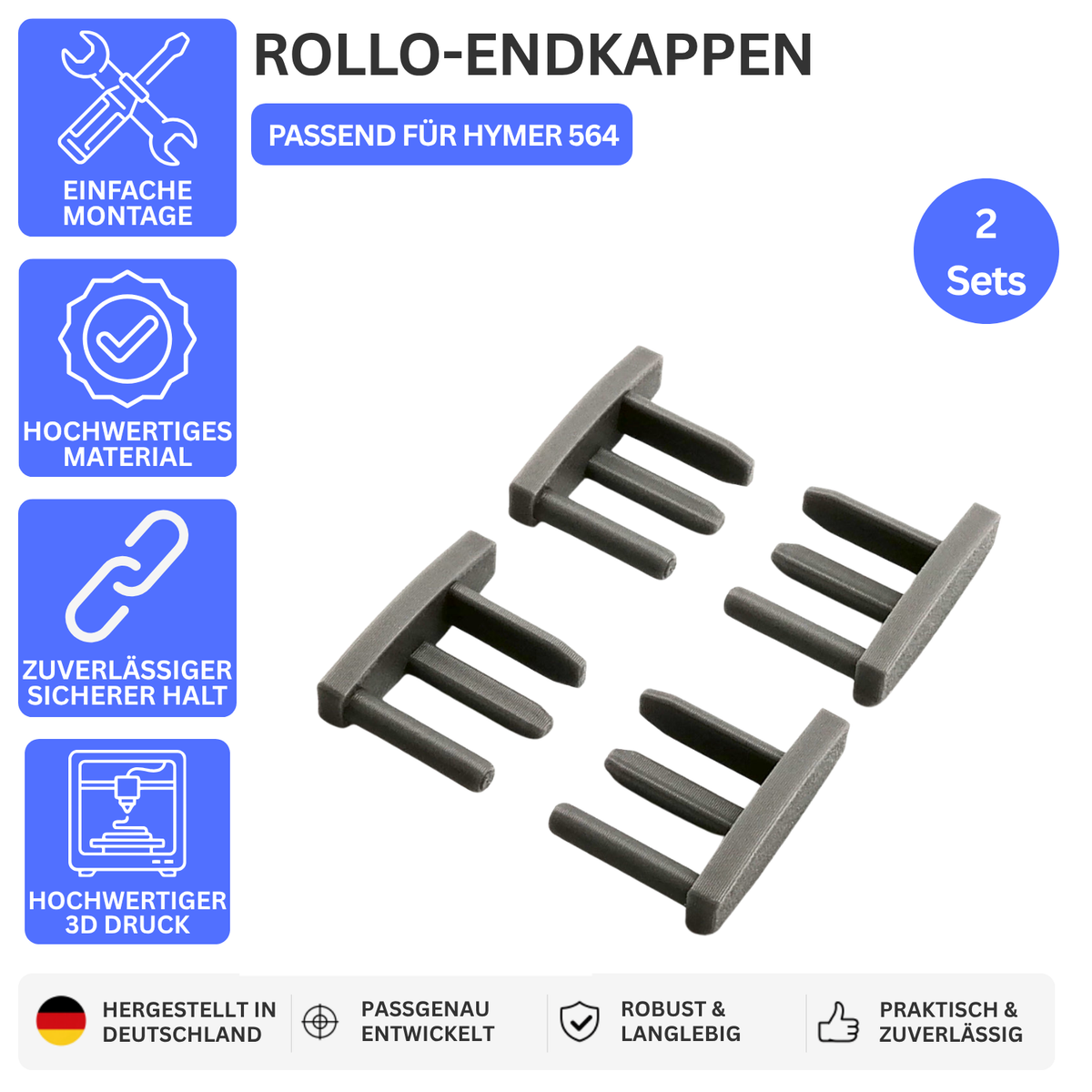 ROLLO-ENDKAPPEN – PASSEND FÜR HYMER 564 – Grau / 2 Paar – Ansicht 1