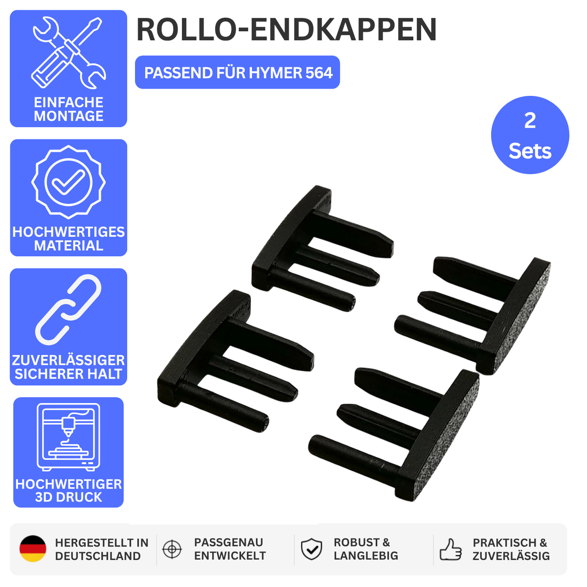 ROLLO-ENDKAPPEN – PASSEND FÜR HYMER 564 – Schwarz / 2 Paar – Ansicht 1
