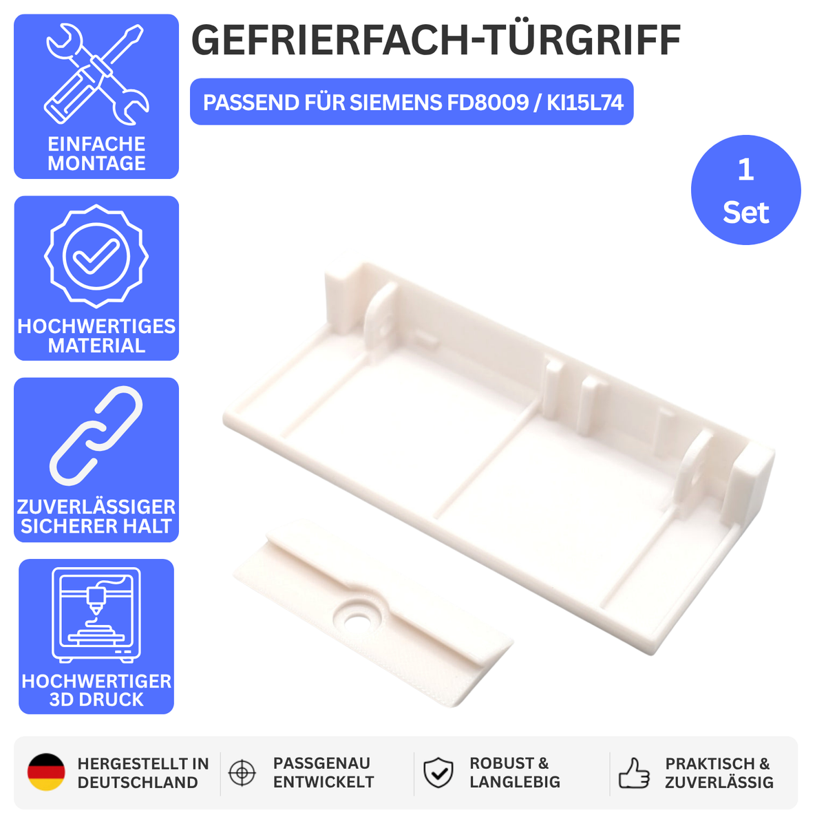 GEFRIERFACH-TÜRGRIFF – PASSEND FÜR SIEMENS FD8009 / KI15L74 – Türgriff + Türhaken – Ansicht 1
