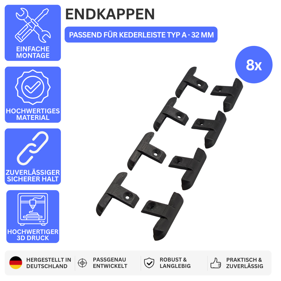 ENDKAPPEN – PASSEND FÜR KEDERLEISTE TYP A · 32 MM – Schwarz – Bild 1
