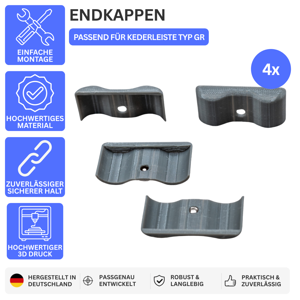 ENDKAPPEN – PASSEND FÜR KEDERLEISTE TYP GR – Grau – Bild 1