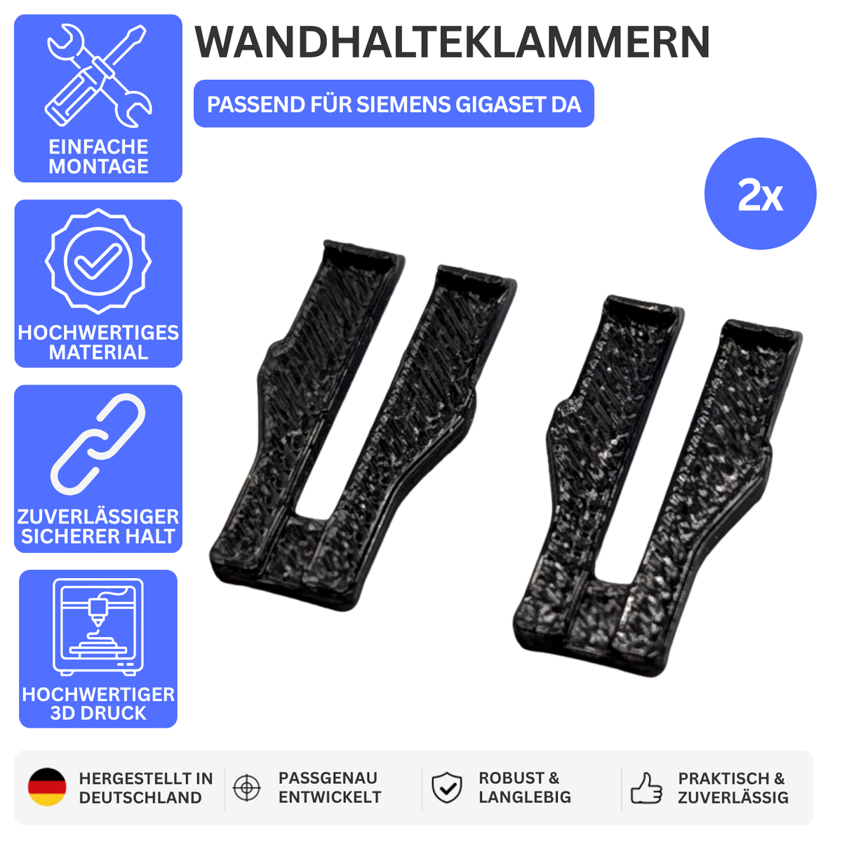 WANDHALTEKLAMMERN – PASSEND FÜR SIEMENS GIGASET DA – Schwarz / 2 – Bild 1