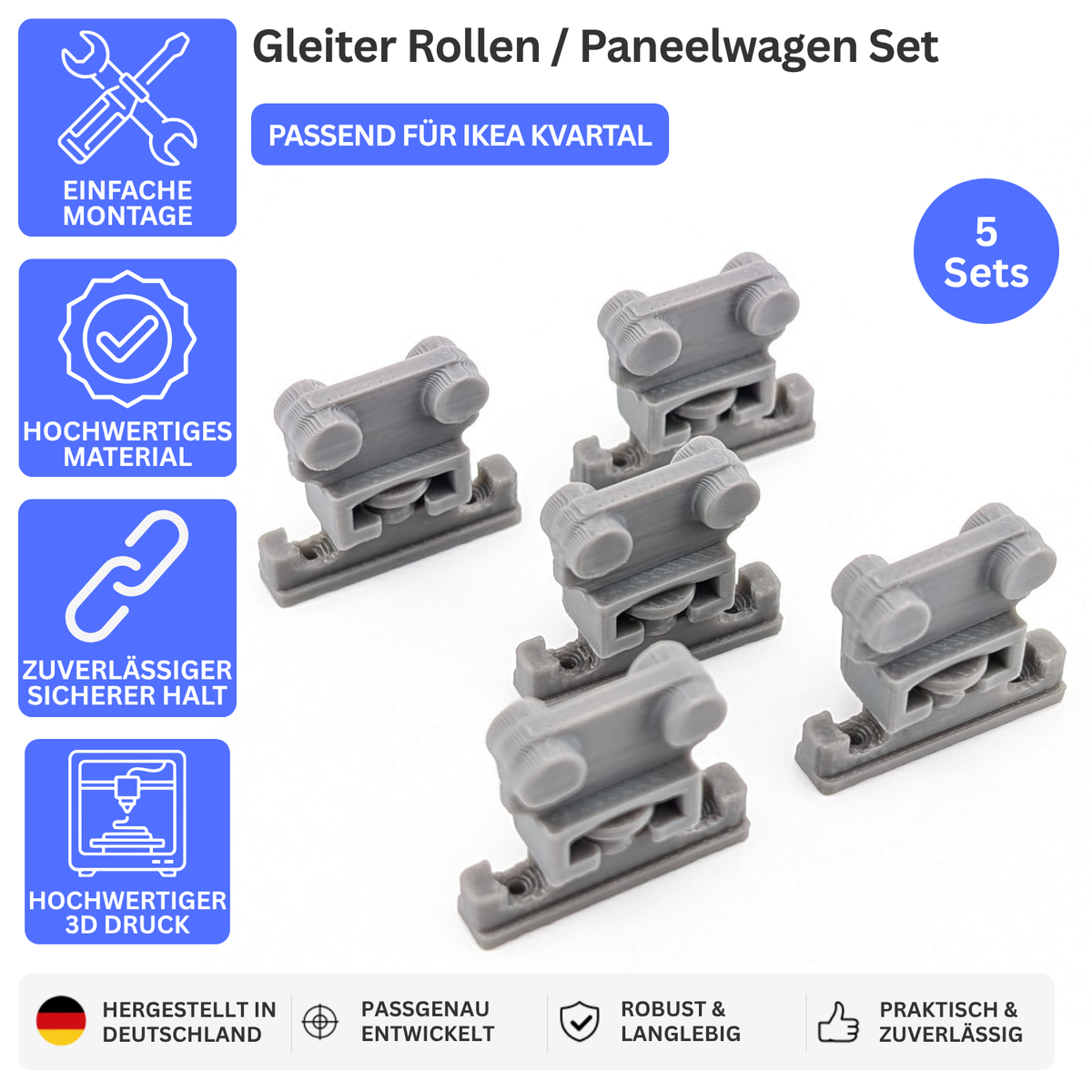 Printbtw 5er Set Gleiter Rollen / Paneelwagen passend für IKEA Kvartal Gardinen – Produktbild 1 – 56227388522820 – Revision 2026-10-09