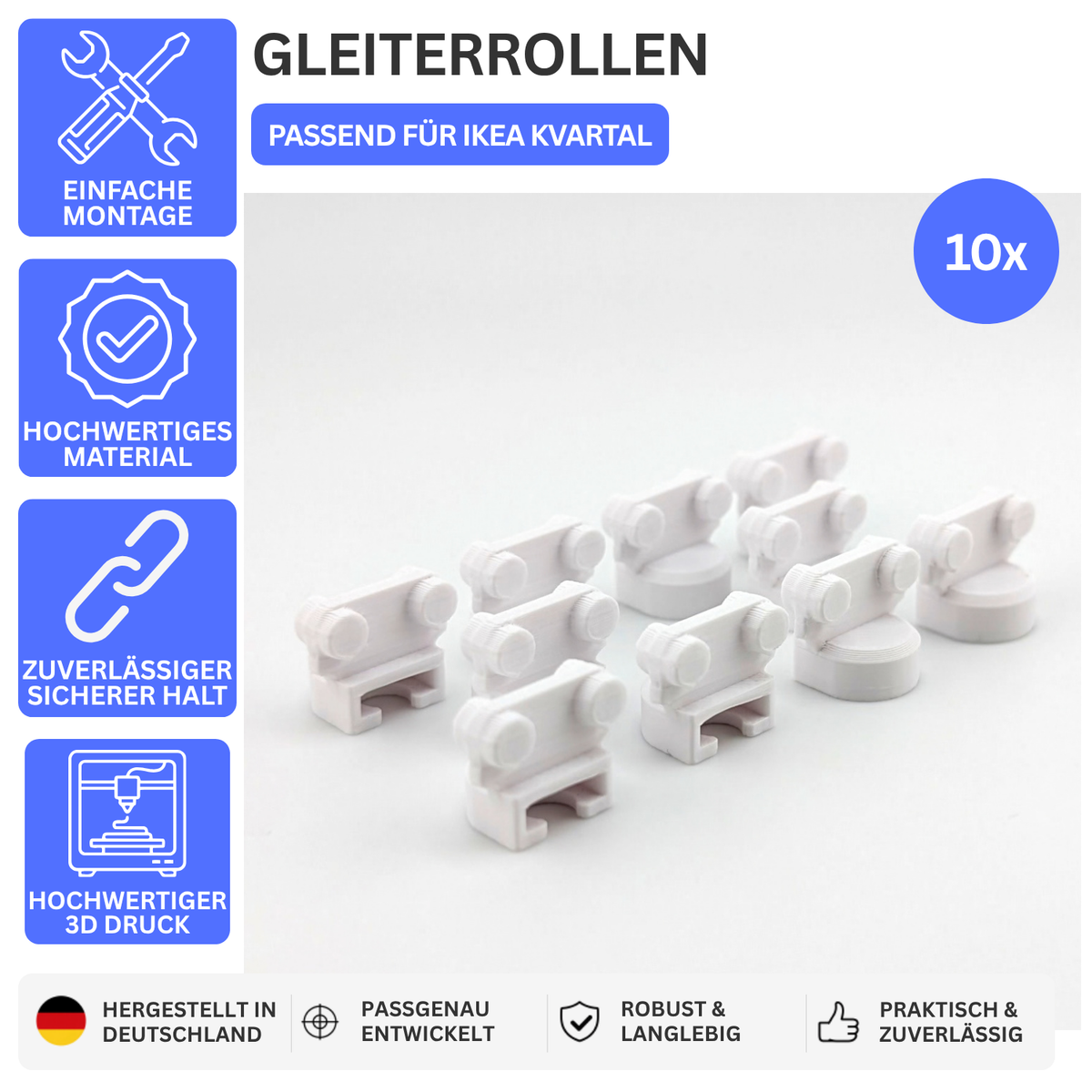 Printbtw 10x Gleiter passend für IKEA KVARTAL Gardinenschiene Weiß – Produktbild 1 – 56228603724100 – Revision 2026-10-09