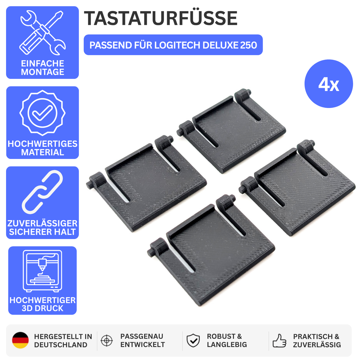 Tastaturfüße passend für Logitech Deluxe 250 – Robust, 2 Set | Printbtw – Produktbild 1 – Revision 20260914 – 56411275657540
