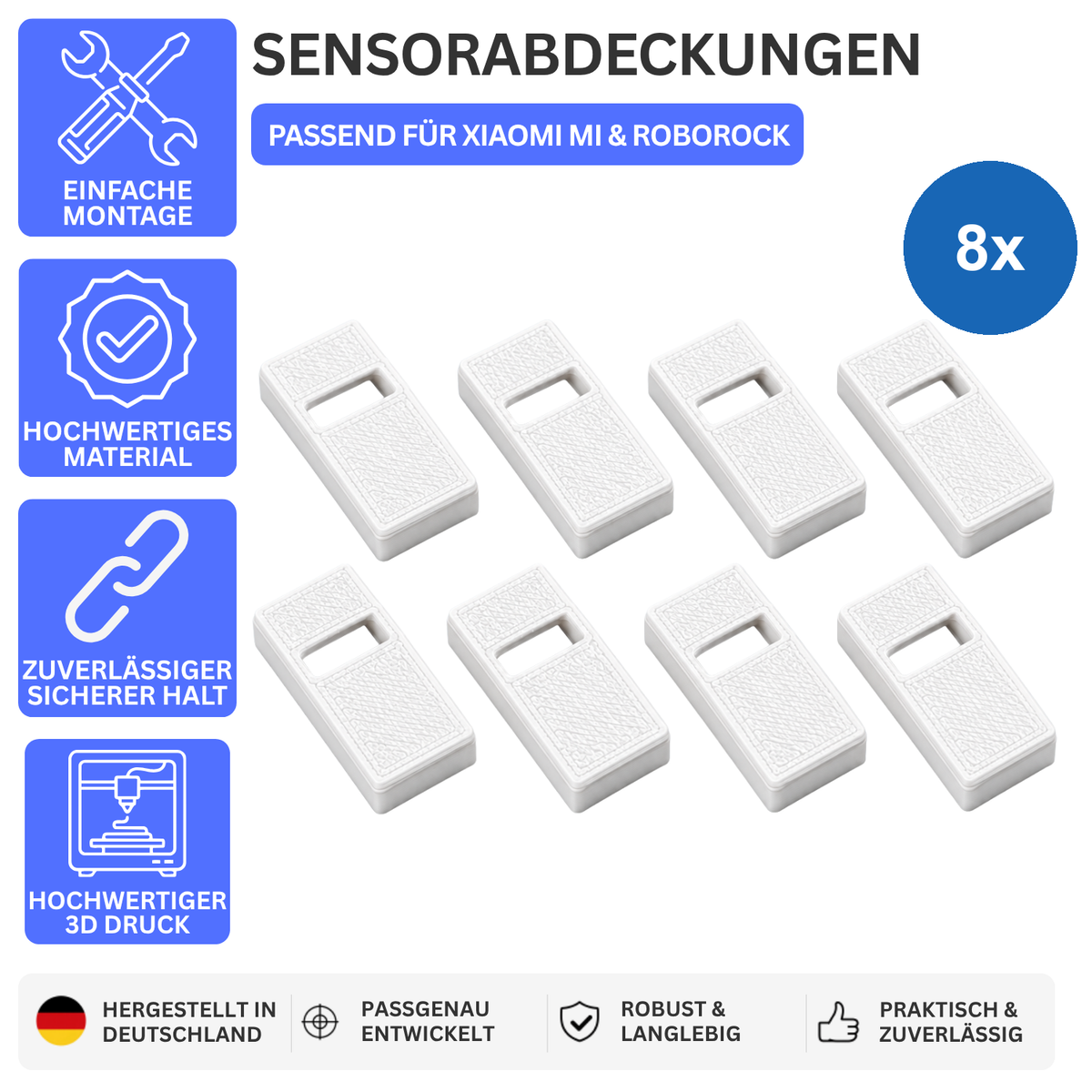 Printbtw 8x Cliff Sensor Abdeckung passend für Xiaomi Mi Roborock Weiß – Produktbild 1 – 57357879673156 – Revision 2026-10-09