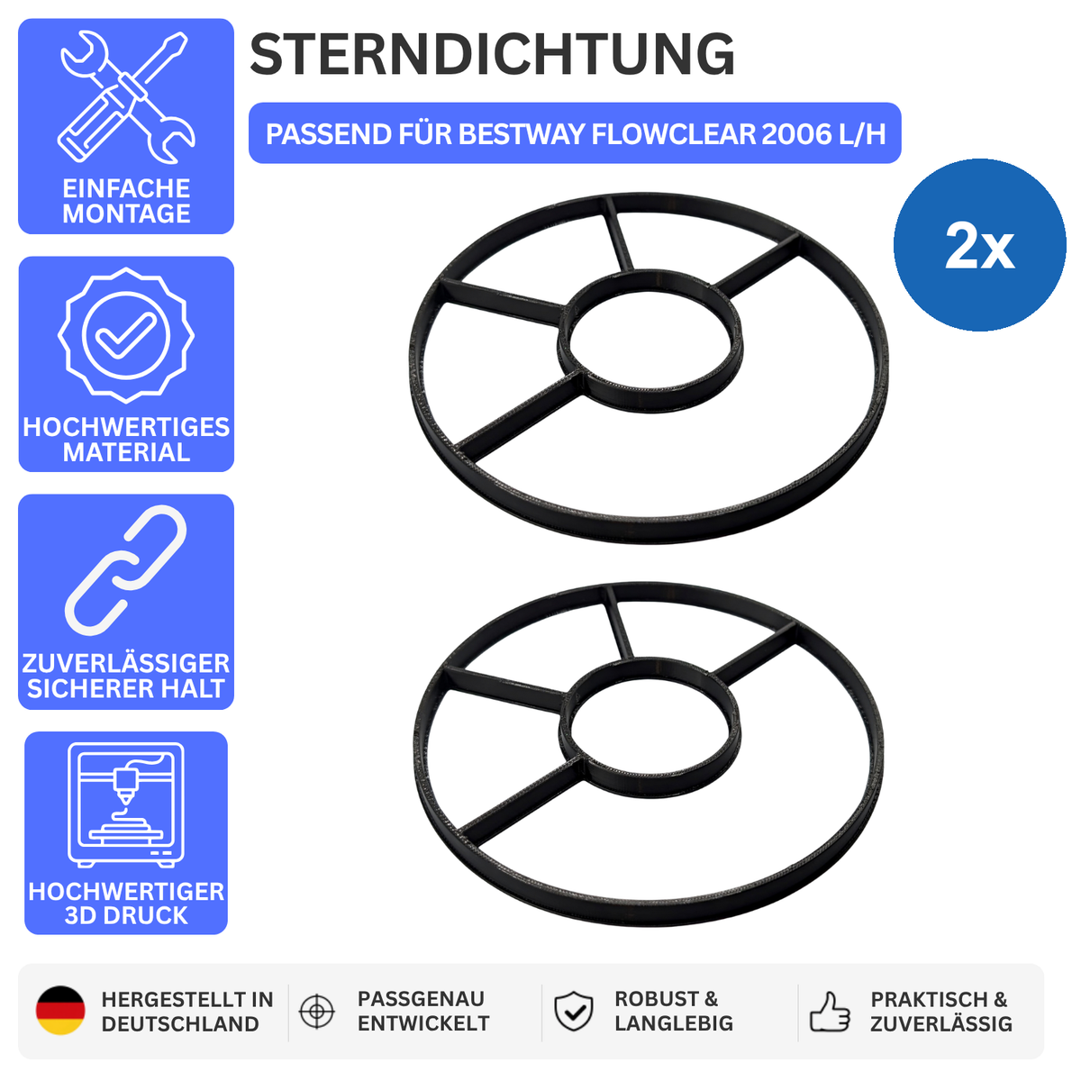 Printbtw 2x Sterndichtung passend für Bestway Flowclear 2006l/h Sandfilter – Produktbild 1 – 57357939999044 – Revision 2026-10-09