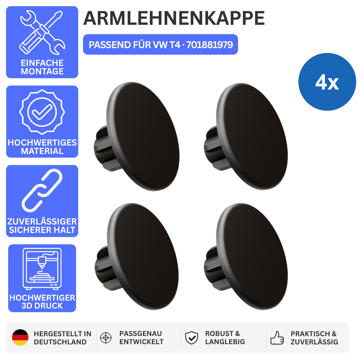 Printbtw 4x Abdeckkappe passend für VW T4 Armlehnen 701881979 – Produktbild 1 – 57357957595460 – Revision 2026-10-09