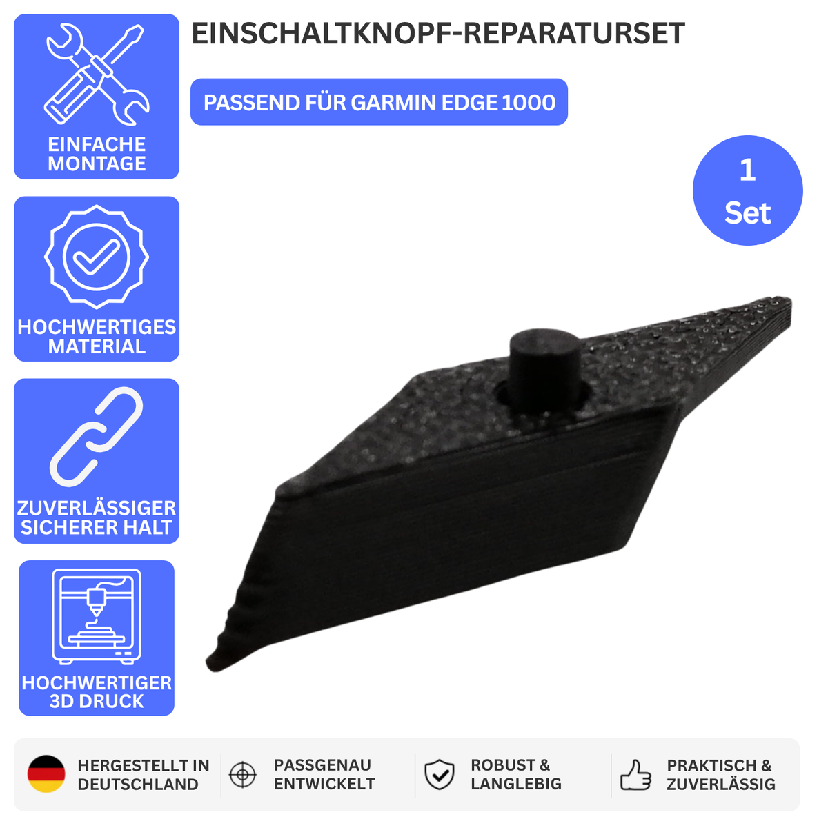 EINSCHALTKNOPF-REPARATURSET – PASSEND FÜR GARMIN EDGE 1000 – 1x Schwarz – Ansicht 1