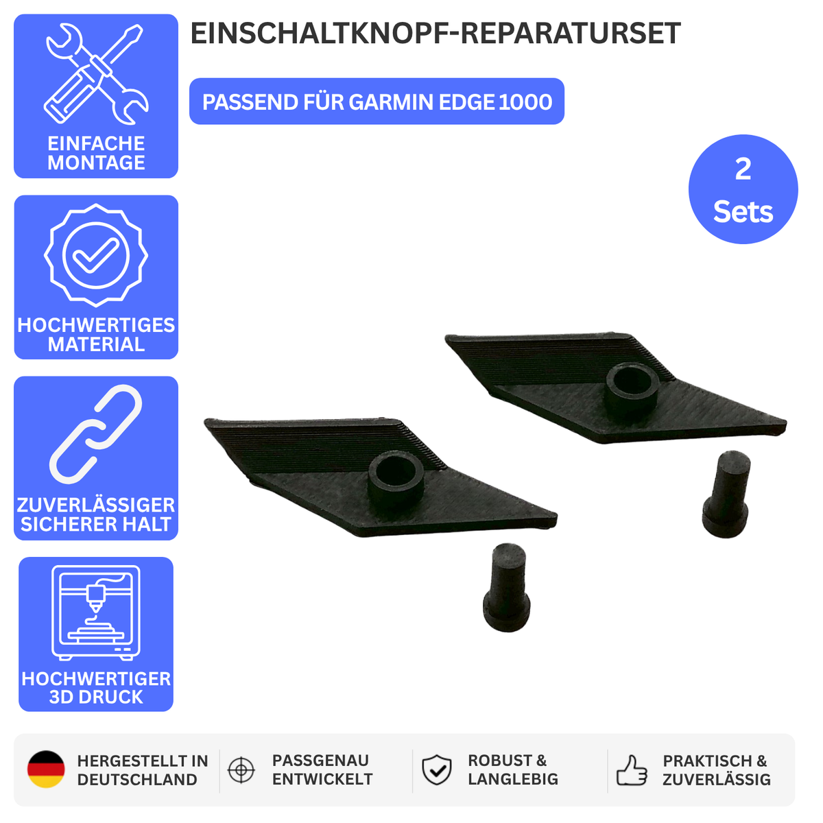 EINSCHALTKNOPF-REPARATURSET – PASSEND FÜR GARMIN EDGE 1000 – 2x Schwarz – Ansicht 1
