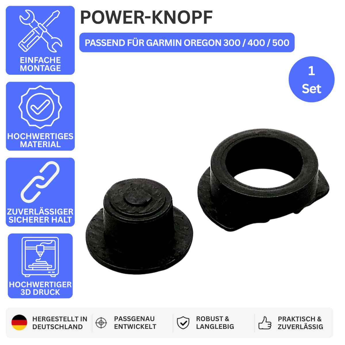POWER-KNOPF – PASSEND FÜR GARMIN OREGON 300 / 400 / 500 – 1 / Schwarz – Ansicht 1