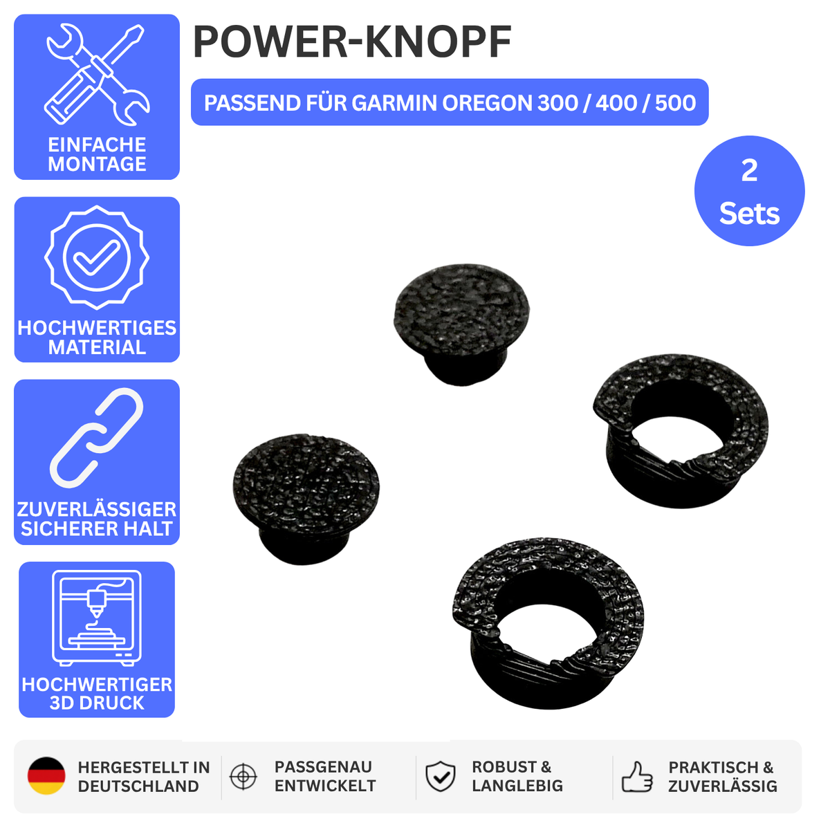 POWER-KNOPF – PASSEND FÜR GARMIN OREGON 300 / 400 / 500 – 2 / Schwarz – Ansicht 1
