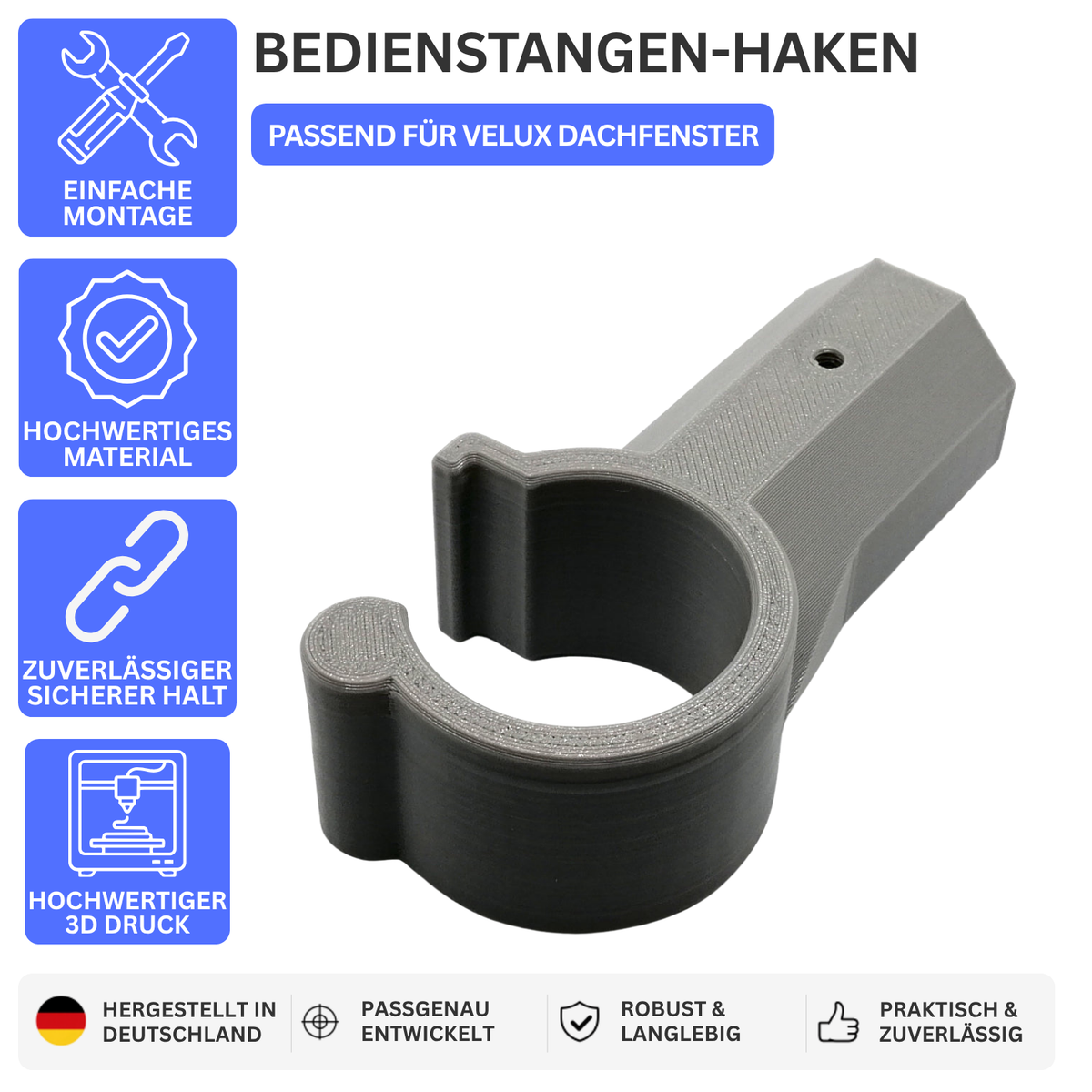 BEDIENSTANGEN-HAKEN – PASSEND FÜR VELUX DACHFENSTER – Grau – Ansicht 1