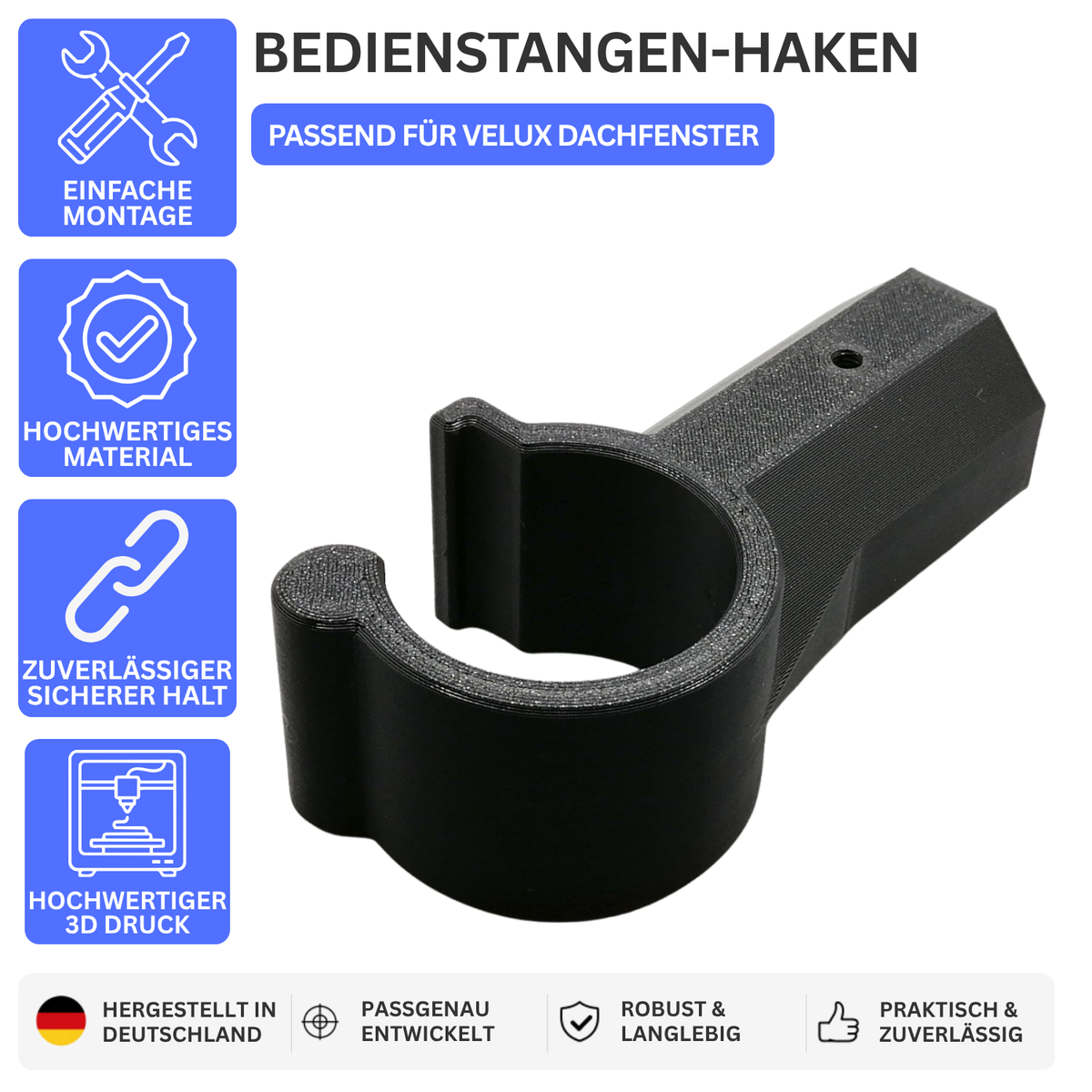 BEDIENSTANGEN-HAKEN – PASSEND FÜR VELUX DACHFENSTER – Schwarz – Ansicht 1