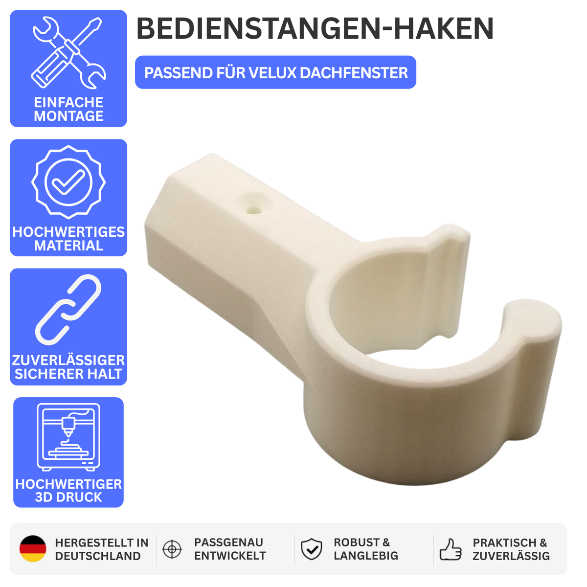 BEDIENSTANGEN-HAKEN – PASSEND FÜR VELUX DACHFENSTER – Weiss – Ansicht 1