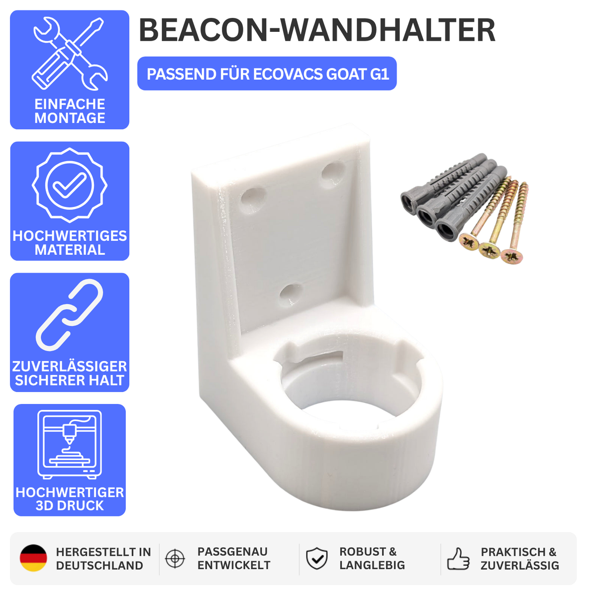 BEACON-WANDHALTER – PASSEND FÜR ECOVACS GOAT G1 – Weiss – Ansicht 1
