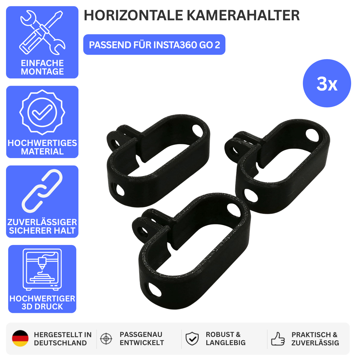 HORIZONTALE KAMERAHALTER – PASSEND FÜR INSTA360 GO 2 – Ansicht 1