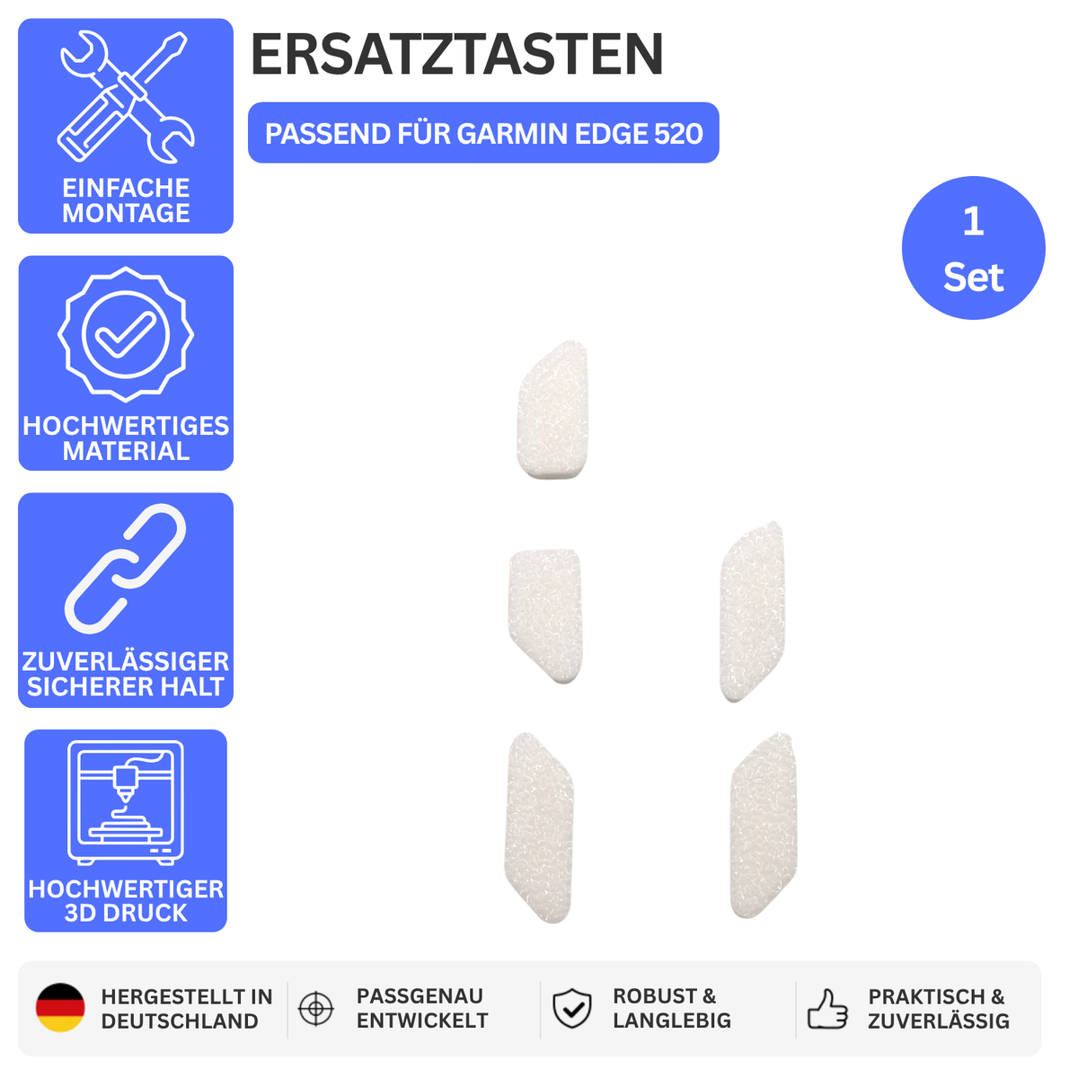 ERSATZTASTEN – PASSEND FÜR GARMIN EDGE 520 – 5 Weisse Knöpfe – Ansicht 1