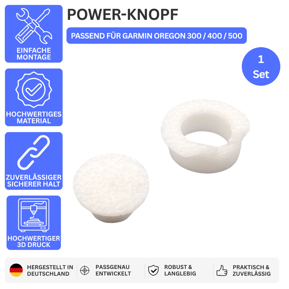 POWER-KNOPF – PASSEND FÜR GARMIN OREGON 300 / 400 / 500 – 1 / Weiss – Ansicht 1