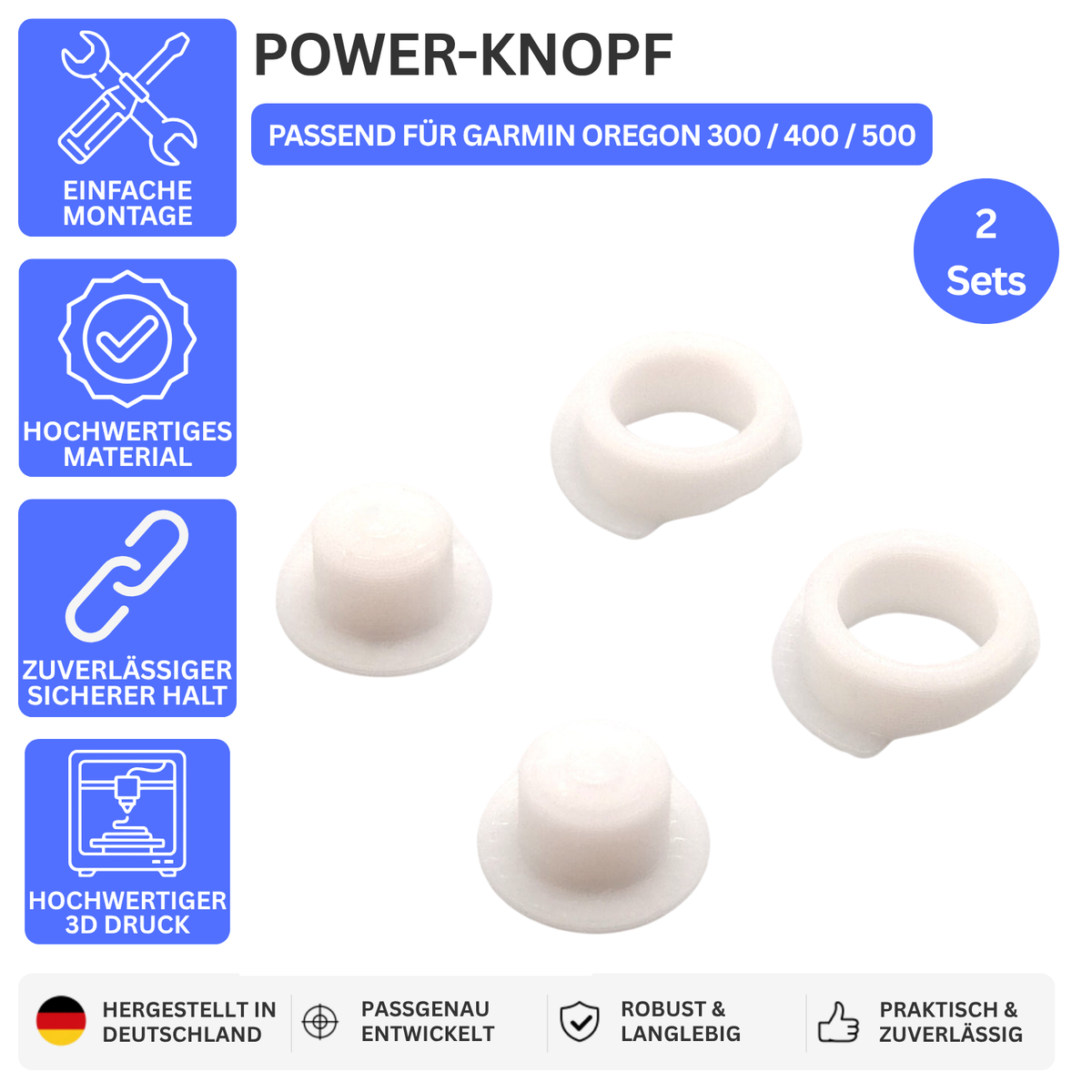 POWER-KNOPF – PASSEND FÜR GARMIN OREGON 300 / 400 / 500 – 2 / Weiss – Ansicht 1