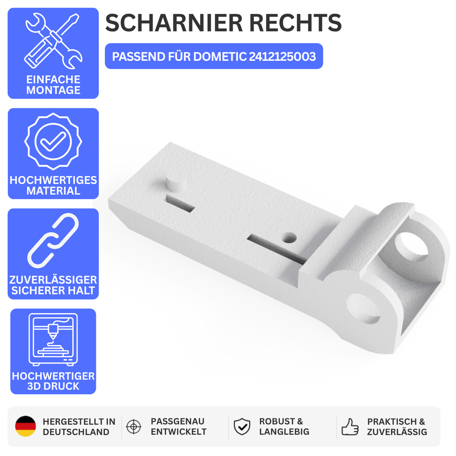 Scharnier rechts passend für Dometic 2412125003 – Langlebiges, formstabiles Ersatzteil Weiß | Printbtw – Produktbild 1 – Revision 20260914 – 56411319697732