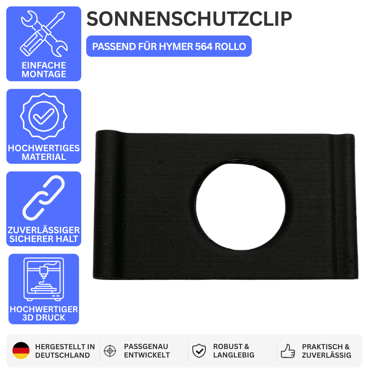 SONNENSCHUTZCLIP – PASSEND FÜR HYMER 564 ROLLO – Schwarz – Ansicht 1