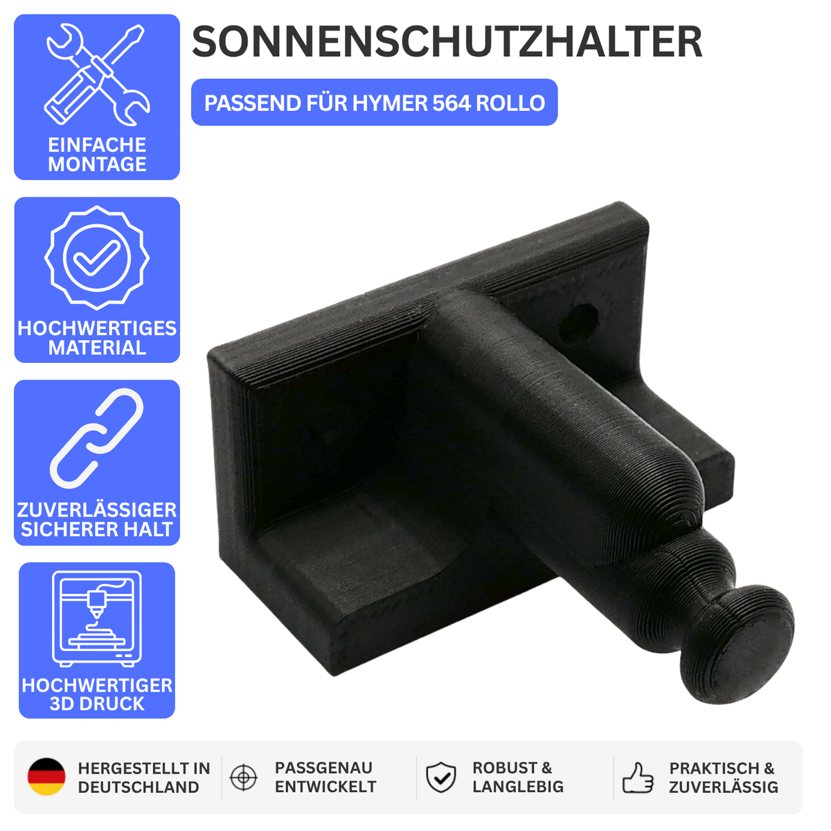 SONNENSCHUTZHALTER – PASSEND FÜR HYMER 564 ROLLO – Schwarz – Ansicht 1