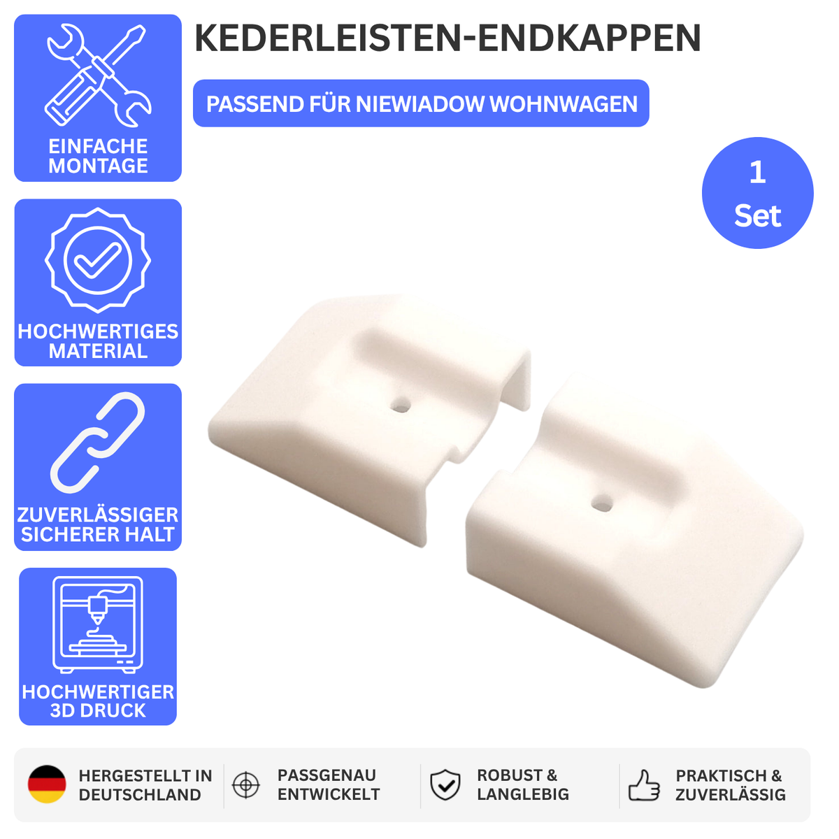 KEDERLEISTEN-ENDKAPPEN – PASSEND FÜR NIEWIADOW WOHNWAGEN – Weiss – Ansicht 1