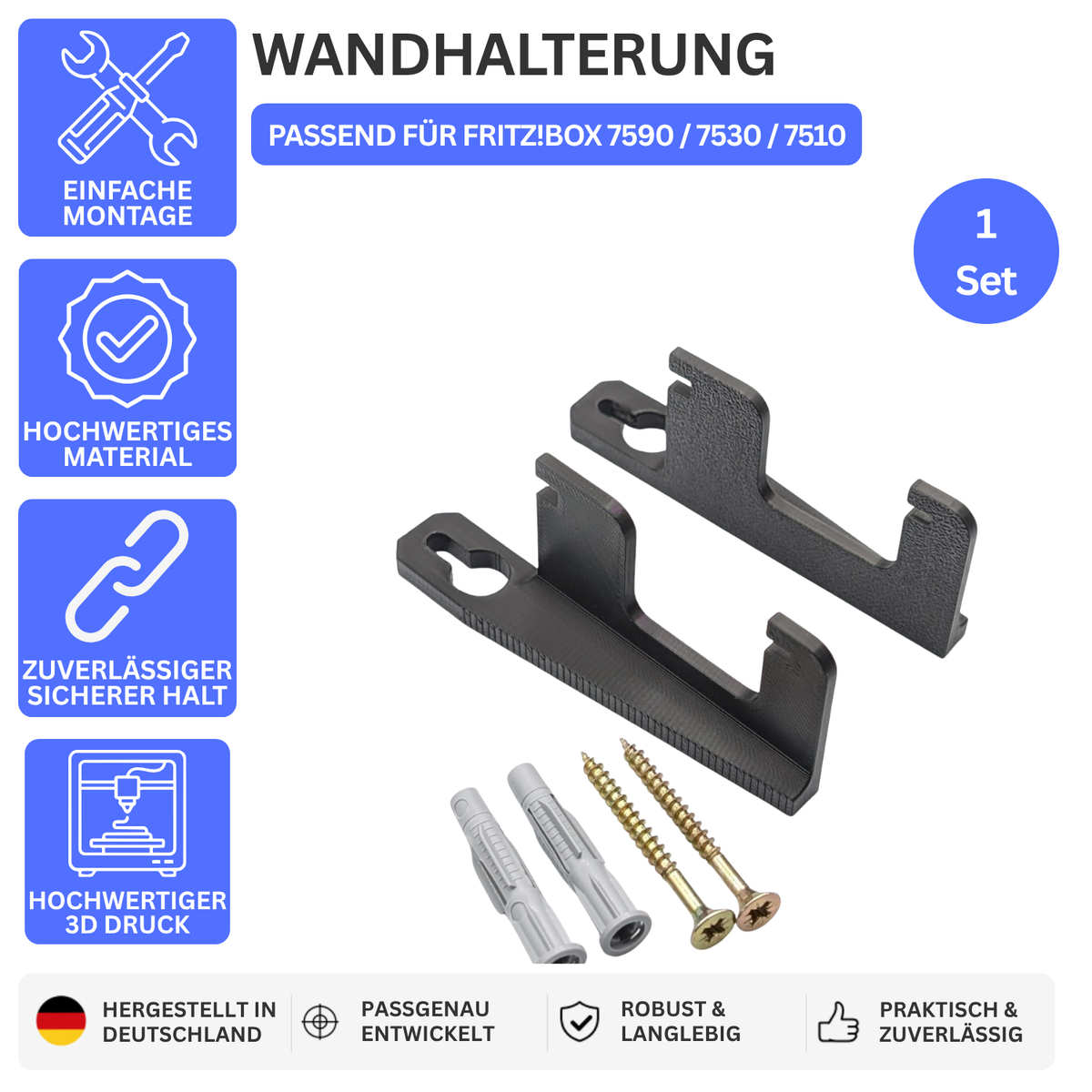 WANDHALTERUNG – PASSEND FÜR FRITZ!BOX 7590 / 7530 / 7510 – Schwarz – Ansicht 1