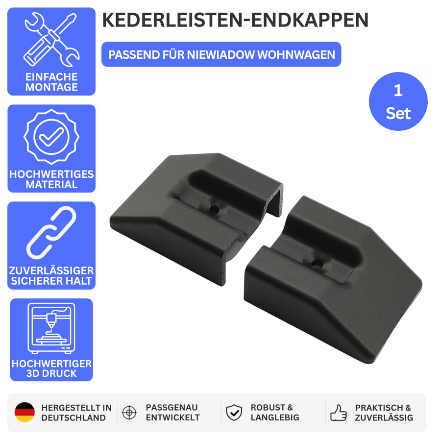 KEDERLEISTEN-ENDKAPPEN – PASSEND FÜR NIEWIADOW WOHNWAGEN – Schwarz – Ansicht 1