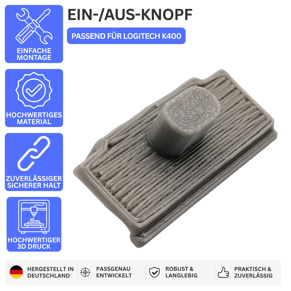 EIN-/AUS-KNOPF – PASSEND FÜR LOGITECH K400 – Grau – Ansicht 1