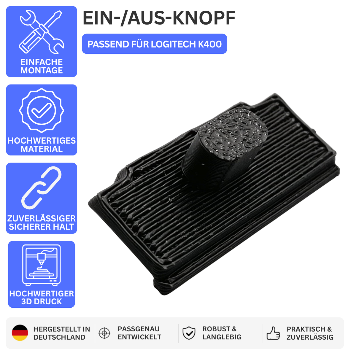 EIN-/AUS-KNOPF – PASSEND FÜR LOGITECH K400 – Schwarz – Ansicht 1