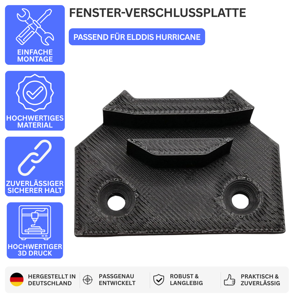 FENSTER-VERSCHLUSSPLATTE – PASSEND FÜR ELDDIS HURRICANE – Schwarz – Ansicht 1