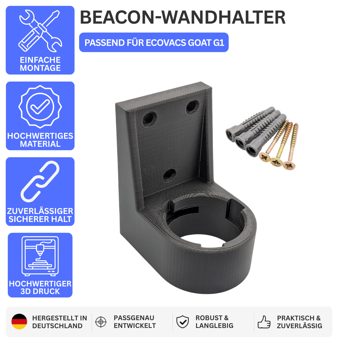 BEACON-WANDHALTER – PASSEND FÜR ECOVACS GOAT G1 – Schwarz – Ansicht 1