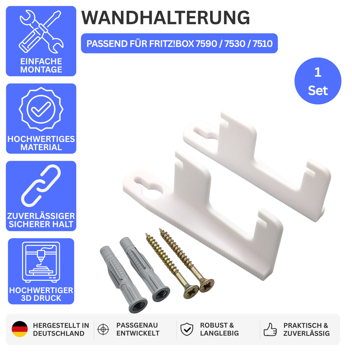 WANDHALTERUNG – PASSEND FÜR FRITZ!BOX 7590 / 7530 / 7510 – Weiss – Ansicht 1