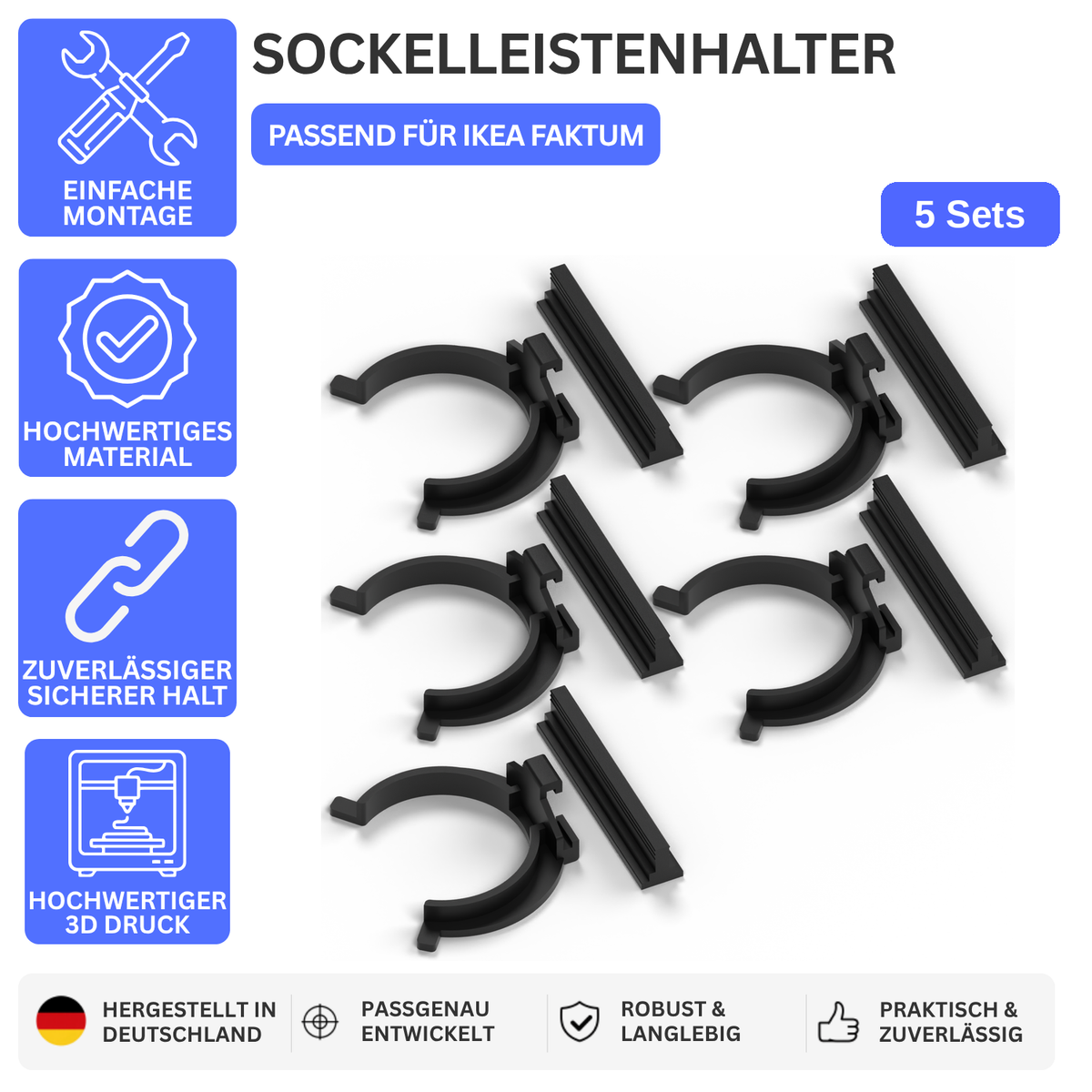 Sockelleistenhalter passend für IKEA Faktum Rationell, 5 Sets mit je einem Clip links und Halter rechts